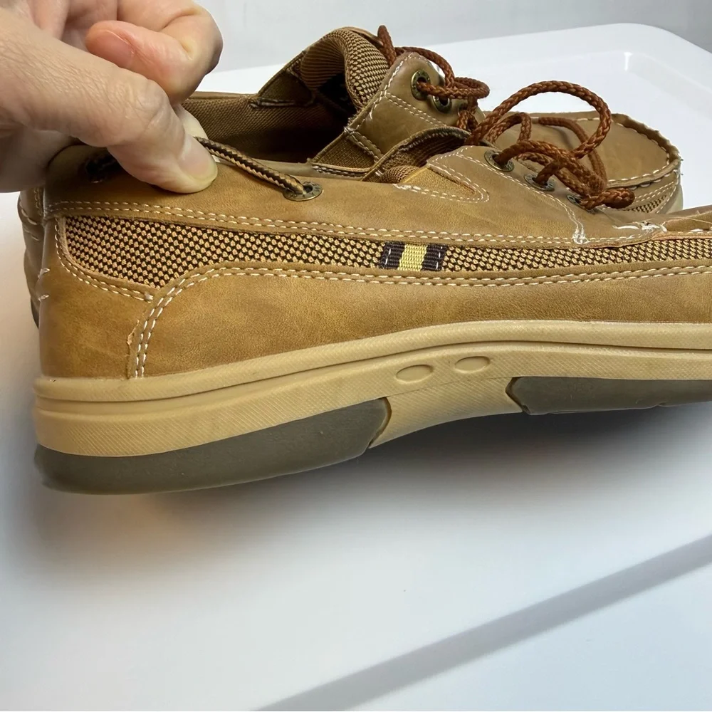 Tansmith Mens Tan Boat Shoes sz 8.5 Boho Casual Lace‎ Up Simulated Leather Mesh